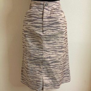 Targa Zebra Animal Print Denim Midi Skirt